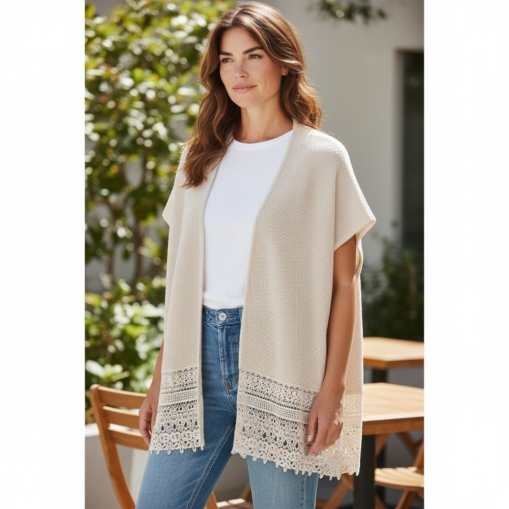 Maurices Women's Size S/M Cream Open Front Sleeveless Cardigan Boho Hippie Vest - Picture 2 of 8